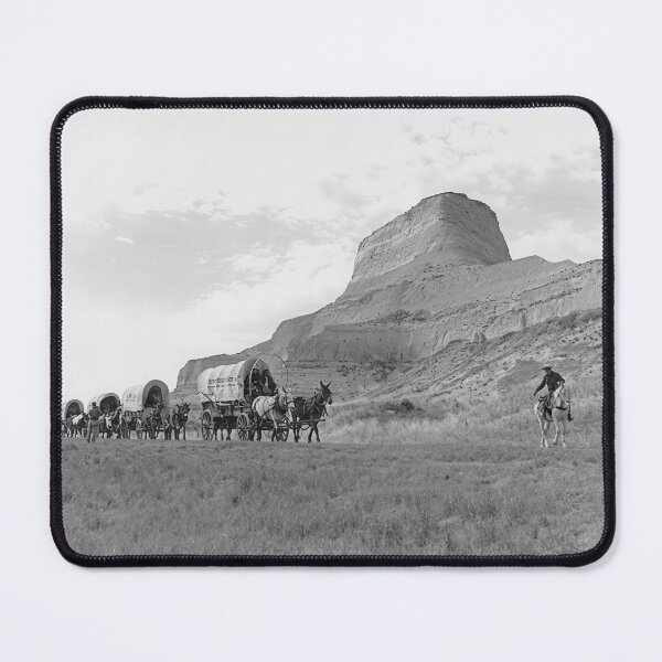 Item preview, Vintage Wagon Train Western Landscape Black White Photography designed and sold by TheSoulOfArt.