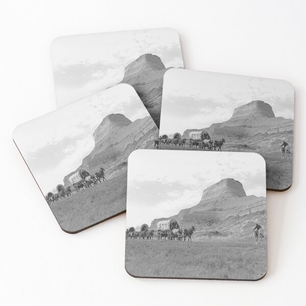 Item preview, Vintage Wagon Train Western Landscape Black White Photography designed and sold by TheSoulOfArt.