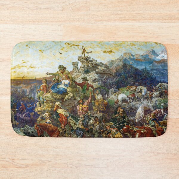 Item preview, Westward Empire Pioneer Scene Vintage American Landscape Painting designed and sold by TheSoulOfArt.