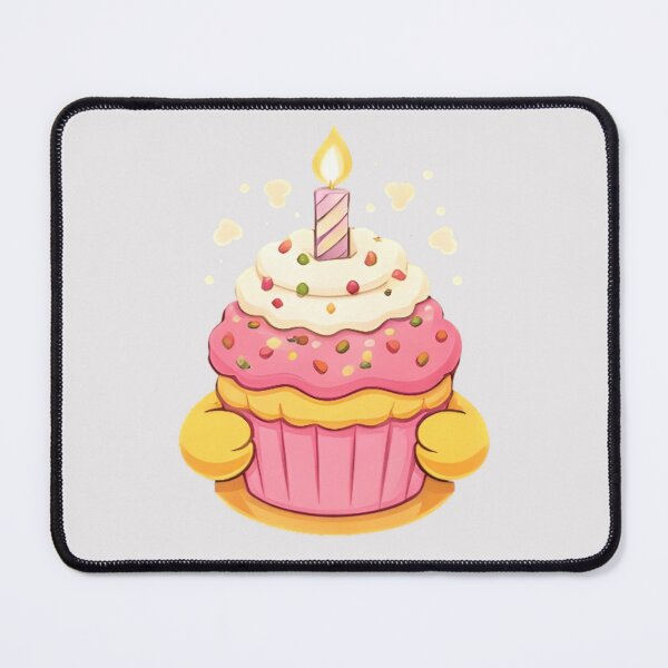 Item preview, Kawaii Yellow Chick Holding Birthday Cupcake - Cute Chibi Bird Pink Cake designed and sold by Trendora90.