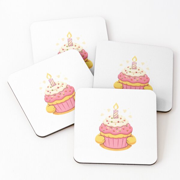 Item preview, Kawaii Yellow Chick Holding Birthday Cupcake - Cute Chibi Bird Pink Cake designed and sold by Trendora90.