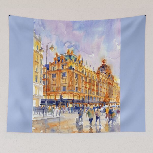 Item preview, Historic Luxury Storefront Knightsbridge London Watercolor designed and sold by caracatita75.