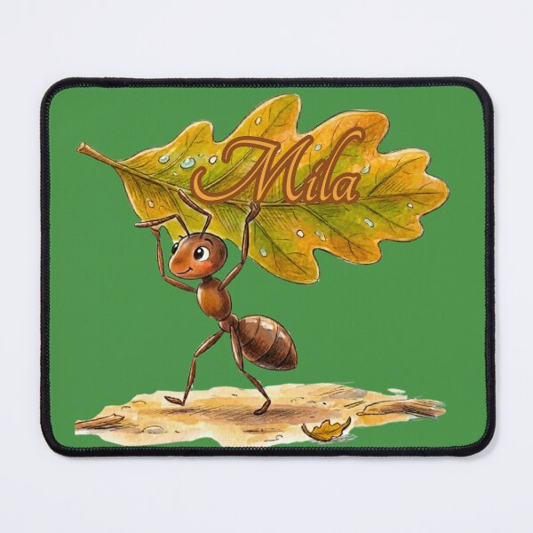 Item preview, Cute Ant Carrying Oak Leaf – Personalized Name Mila Watercolor Art designed and sold by MBBialyPiksel.
