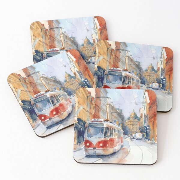 Item preview, Prague Red Tram Watercolor designed and sold by caracatita75.