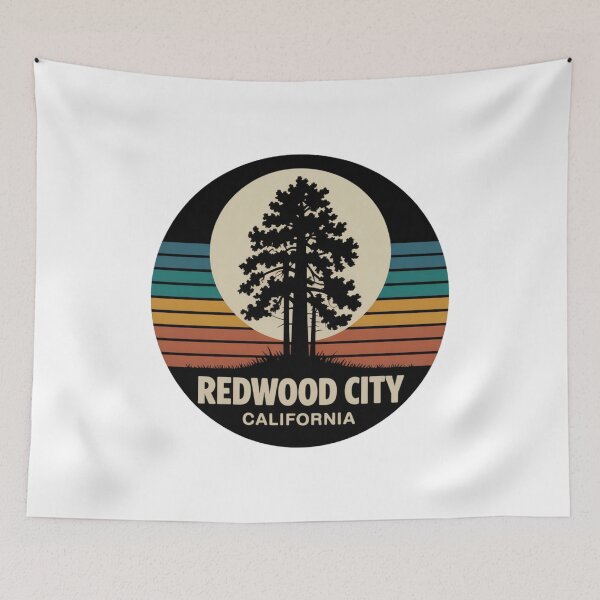 Item preview, Redwood City California: Retro Redwood Silhouette Sunset Badge designed and sold by CircinusStore.