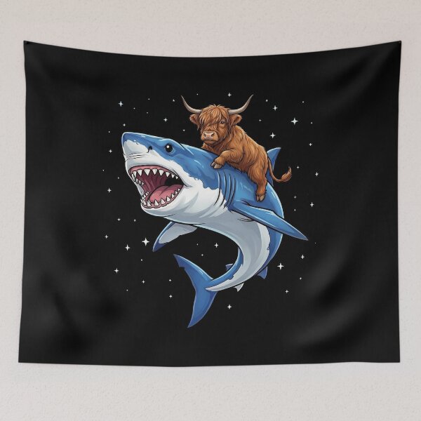 Item preview, Funny Highland Cow Riding Shark Animal Lover designed and sold by TerryConnells.