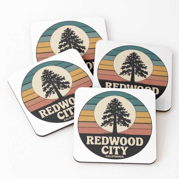 Artikelvorschau, Redwood City, Kalifornien: Retro-Silhouette eines Redwood-Baums bei Sonnenuntergang entworfen und verkauft von CircinusStore.