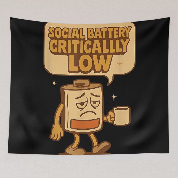 Item preview, Social Battery Critically Low Funny Introvert Coffee Retro designed and sold by JohnVBurks.