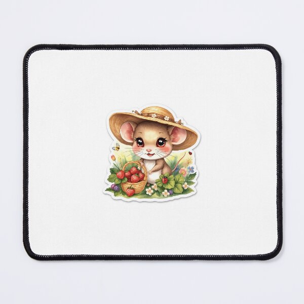 Item preview, Cute Mouse in Sunhat Picking Strawberries Summer Sticker designed and sold by FernwoodPrints.