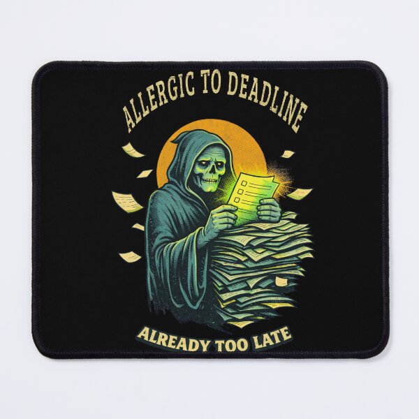 Item preview, Allergic to Deadlines Grim Reaper Shirt – Funny Work Procrastination Vintage Horror Tee designed and sold by Mythic Ink Studio.