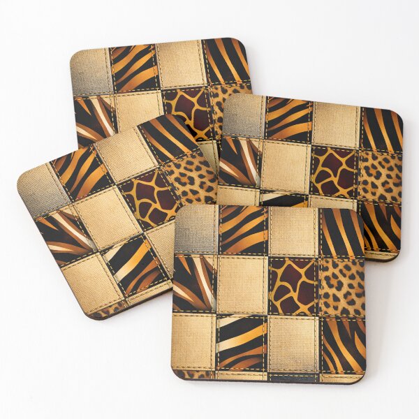 Item preview, Safari Animal Print Patchwork Pattern Rustic Textile Art Print designed and sold by Kaleidoscope Print.