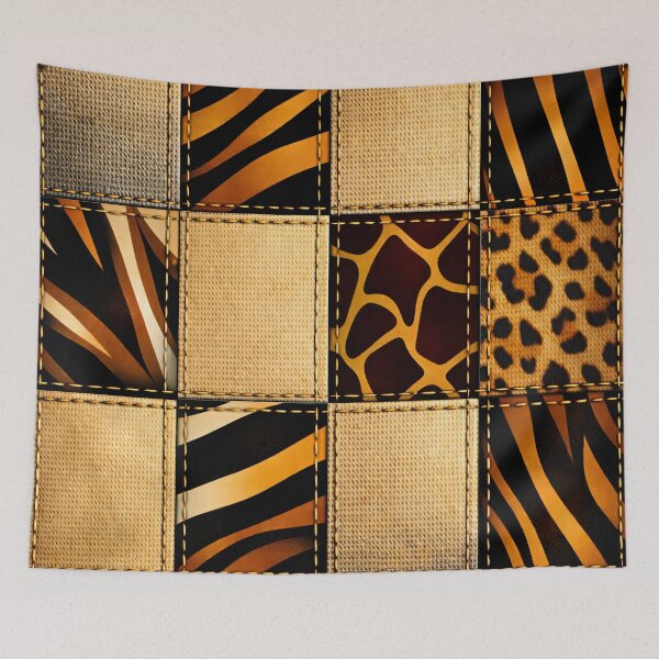Item preview, Safari Animal Print Patchwork Pattern Rustic Textile Art Print designed and sold by Kaleidoscope Print.
