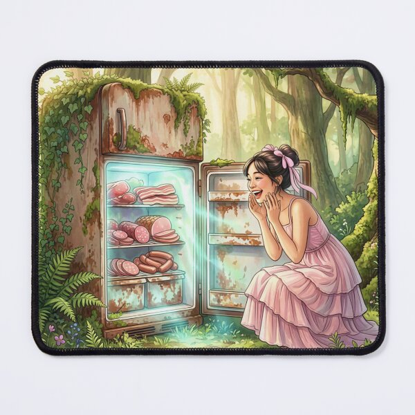 Item preview, Happy Girl Discovering Vintage Fridge in Magical Forest designed and sold by M-Y-A-R-T-.