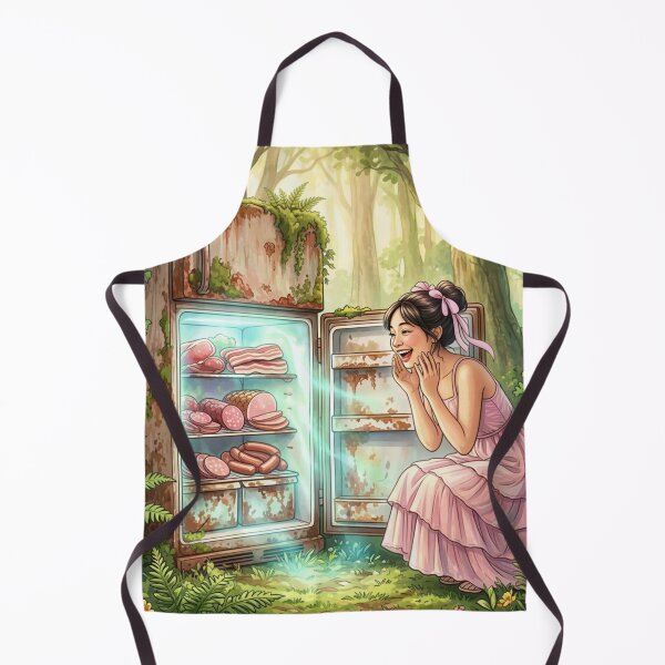 Item preview, Happy Girl Discovering Vintage Fridge in Magical Forest designed and sold by M-Y-A-R-T-.
