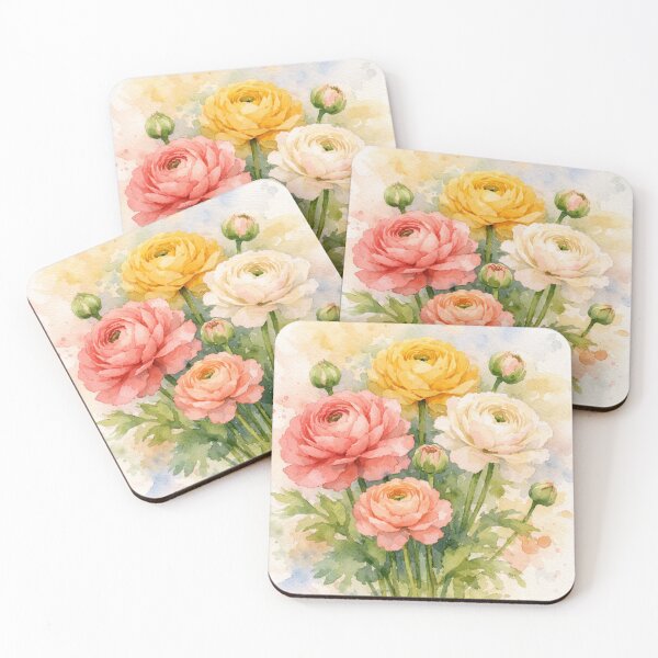 Artikelvorschau, Ranunkel-Aquarellstrauß – Zarte florale botanische Kunst, Pastellblumenillustration entworfen und verkauft von Darlin8888.