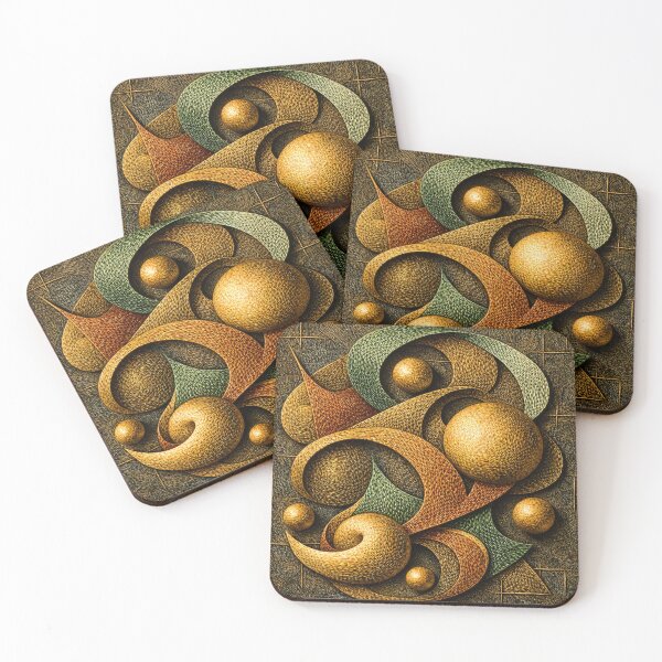 Item preview, Woven Abstract Spiral Shapes Golden Textured Geometric Art Print designed and sold by Kaleidoscope Print.