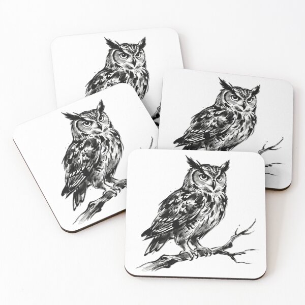 Item preview, Great Horned Japanese Wisdom Owl on a Branch designed and sold by SakuraMarket26.