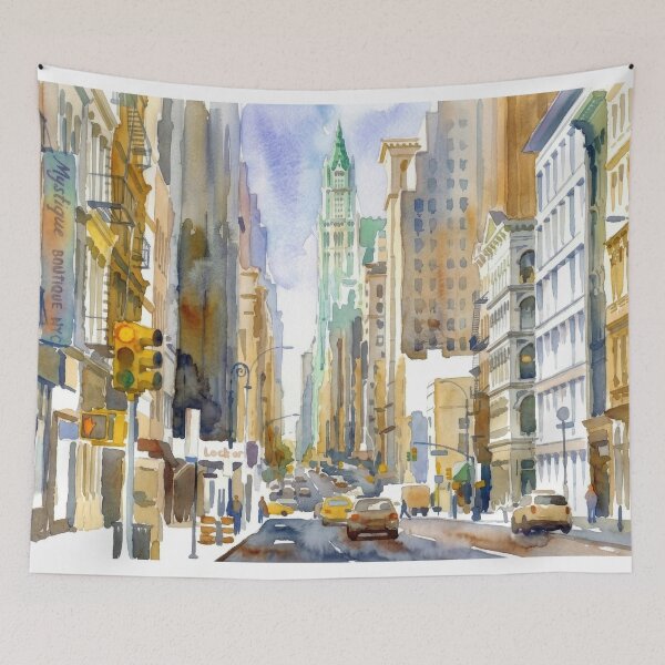 Item preview, NYC Avenue Yellow Cabs Watercolor designed and sold by caracatita75.
