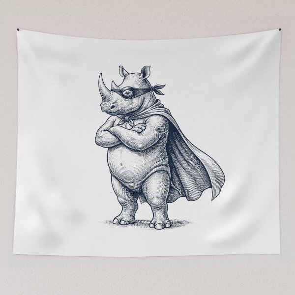 Item preview, Vintage Rhino Hero Superhero Animal Lover designed and sold by DoodleTortle.