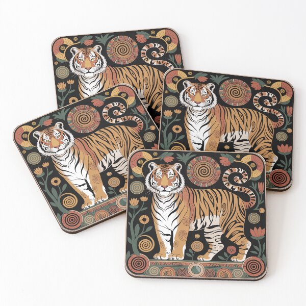 Item preview, Klimt Inspired Tiger Totem – Gold Ornamental Wildlife Art Nouveau Design designed and sold by Tamas Das.