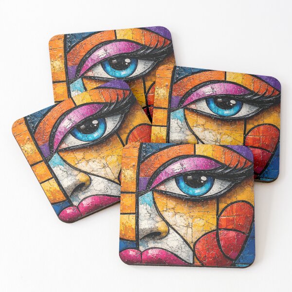 Item preview, Colorful Cubist Woman Face Mosaic Abstract Portrait Art Print designed and sold by Kaleidoscope Print.