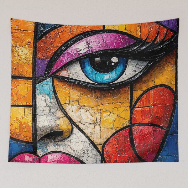 Item preview, Colorful Cubist Woman Face Mosaic Abstract Portrait Art Print designed and sold by Kaleidoscope Print.