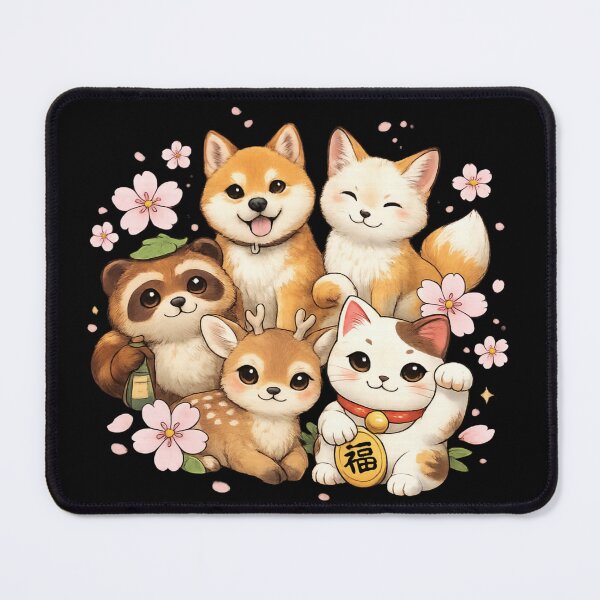 Item preview, Cute Japan Animals Shiba Tanuki Kitsune Deer Sakura designed and sold by ArcanePrintsxo.