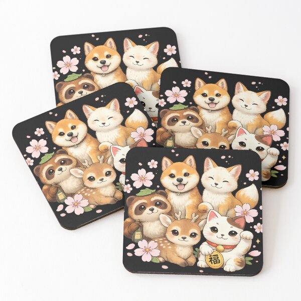 Item preview, Cute Japan Animals Shiba Tanuki Kitsune Deer Sakura designed and sold by ArcanePrintsxo.