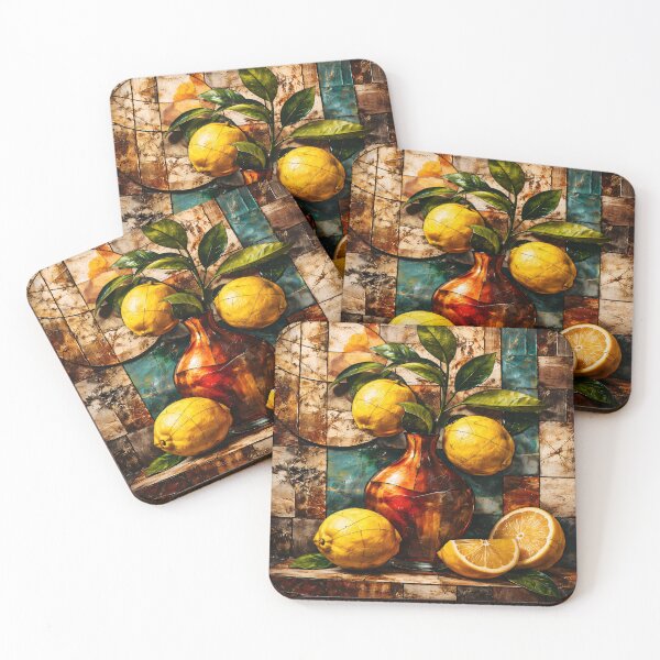 Item preview, Lemon Still Life Mosaic Art Mediterranean Citrus Kitchen Print designed and sold by Kaleidoscope Print.