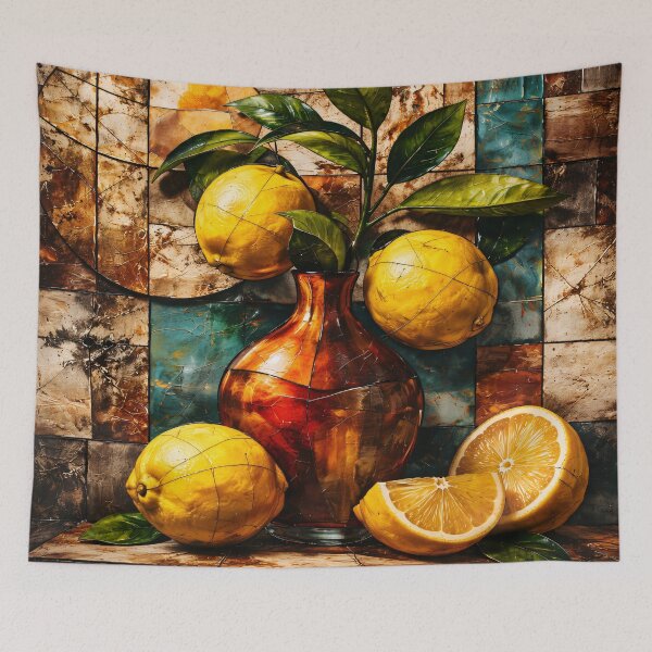 Item preview, Lemon Still Life Mosaic Art Mediterranean Citrus Kitchen Print designed and sold by Kaleidoscope Print.