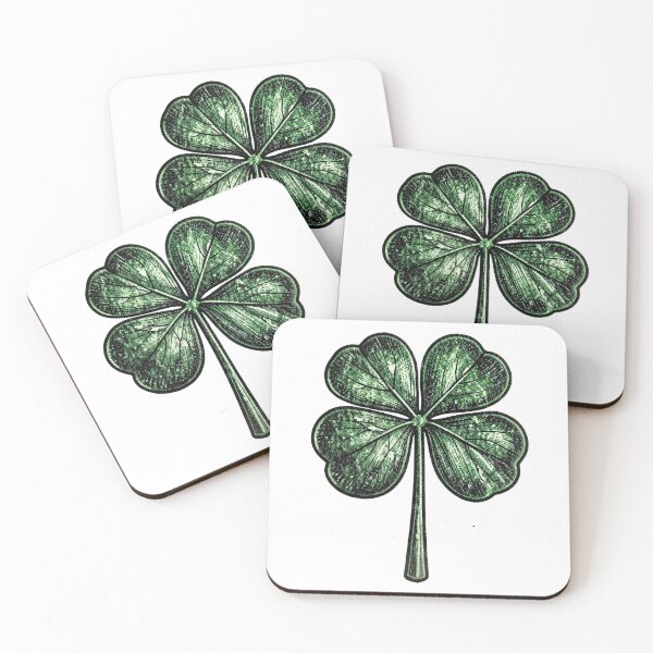 Item preview, Distressed Linocut Four Leaf Clover Relief Print designed and sold by Bloomkept.