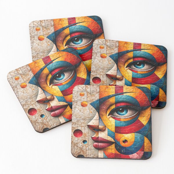 Item preview, Colorful Cubist Woman Face Mosaic Abstract Portrait Print designed and sold by Kaleidoscope Print.