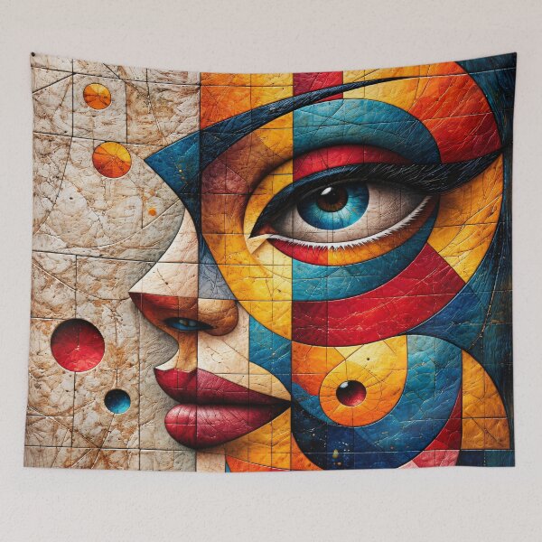 Item preview, Colorful Cubist Woman Face Mosaic Abstract Portrait Print designed and sold by Kaleidoscope Print.