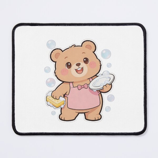 Item preview, Cute Bear Washing Dishes Sticker| Kawaii Cleaning Bear Cartoon designed and sold by carestazafeli.