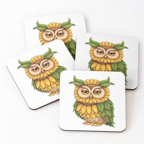Item preview, Sunflower Owl Sleepy Amber Eyes Green Leaf Tufts designed and sold by pumsquare.