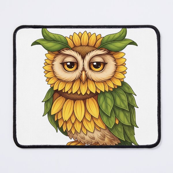 Item preview, Sunflower Owl Sleepy Amber Eyes Green Leaf Tufts designed and sold by pumsquare.