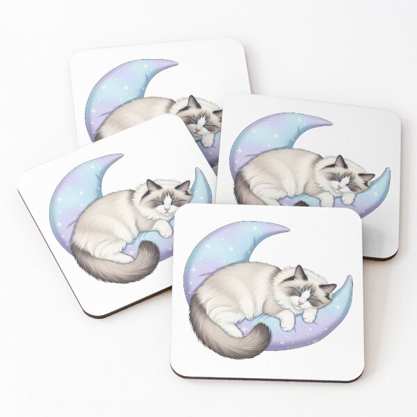 Item preview, Ragdoll Cat Sleeping Crescent Moon Pillow designed and sold by pumsquare.