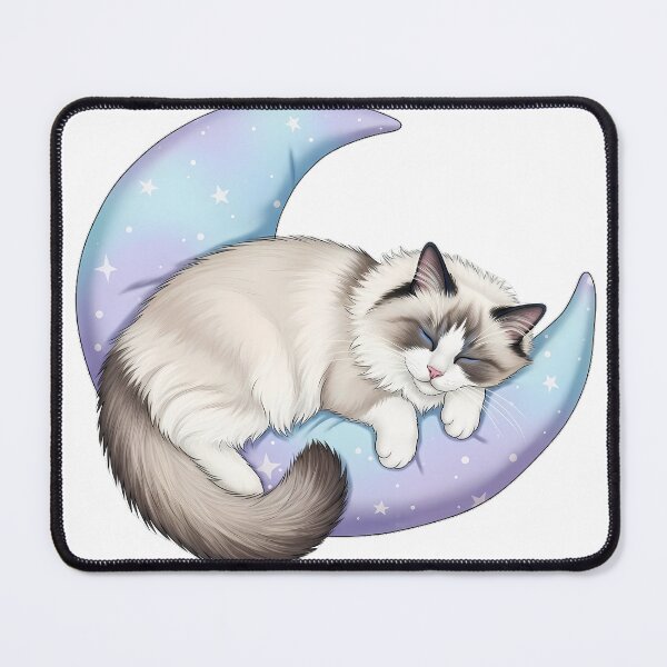 Item preview, Ragdoll Cat Sleeping Crescent Moon Pillow designed and sold by pumsquare.