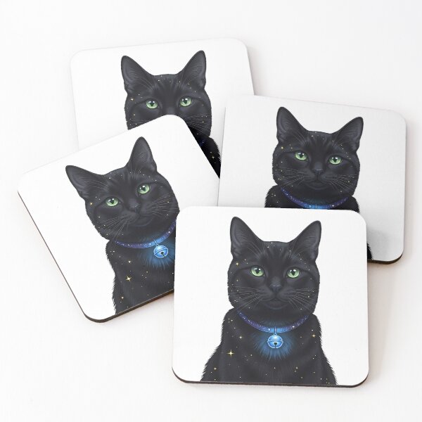 Item preview, Black Cat Blue Moon Bell Tiny Gold Stars designed and sold by pumsquare.