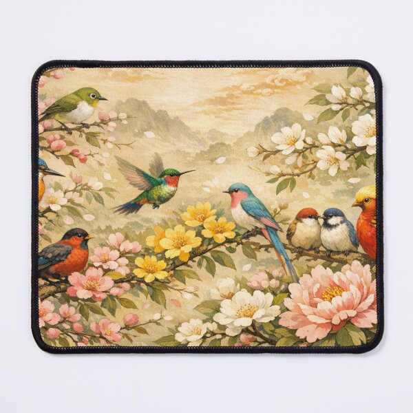 Item preview, Colorful birds in a sea of flowers designed and sold by Sigtrix.