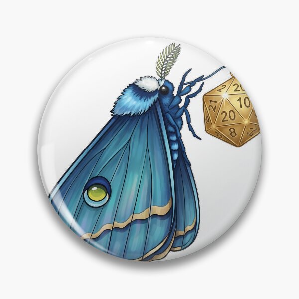 Artikelvorschau, Goldener D20-Anhänger mit Blauem Mondfalter entworfen und verkauft von pumsquare.