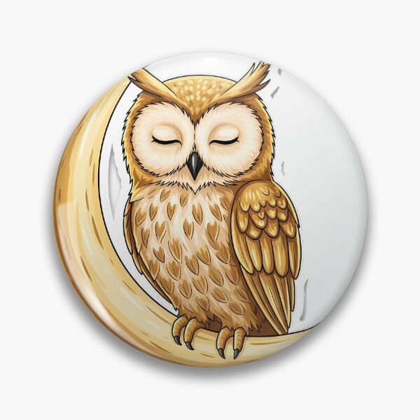 Item preview, Sleepy Golden Owl Perched Crescent Moon designed and sold by pumsquare.