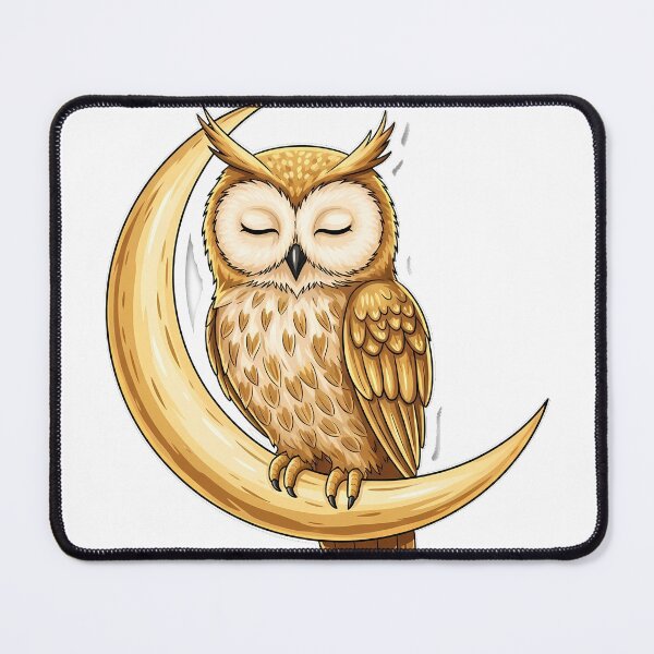 Item preview, Sleepy Golden Owl Perched Crescent Moon designed and sold by pumsquare.