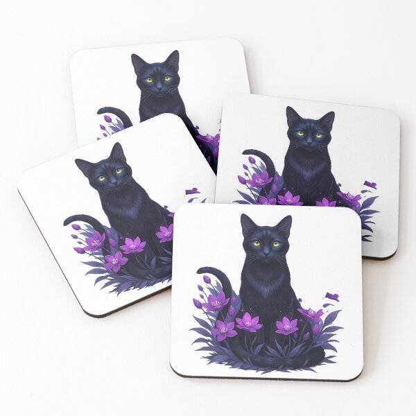 Item preview, Moon Garden Black Cat Purple Flowers designed and sold by IllumeInk.