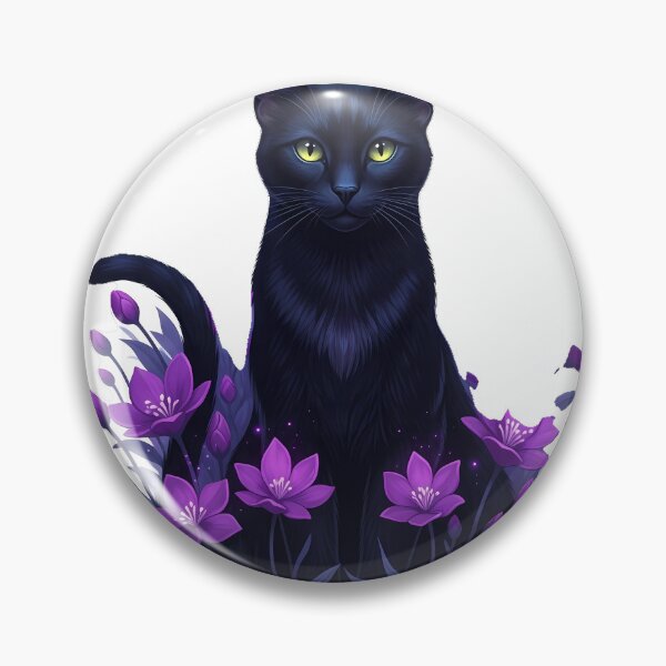 Item preview, Moon Garden Black Cat Purple Flowers designed and sold by IllumeInk.