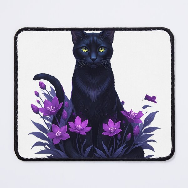 Item preview, Moon Garden Black Cat Purple Flowers designed and sold by IllumeInk.