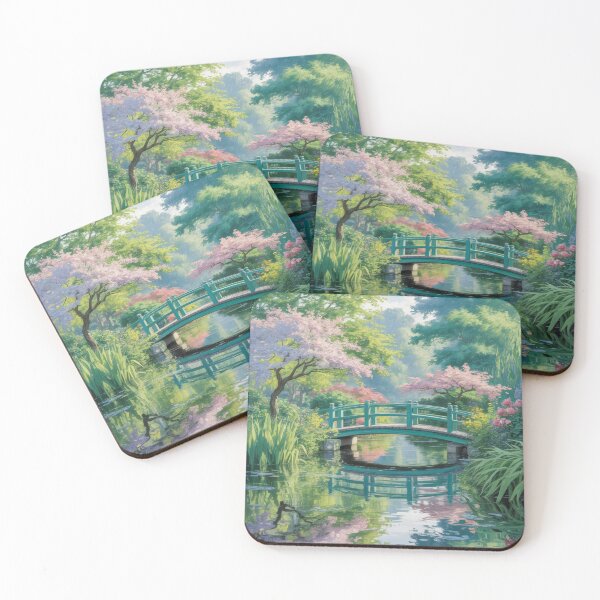 Item preview, Japanese Bridge Garden Impressionist Art – Monet Inspired Floral Pond Wall Print designed and sold by Tamas Das.