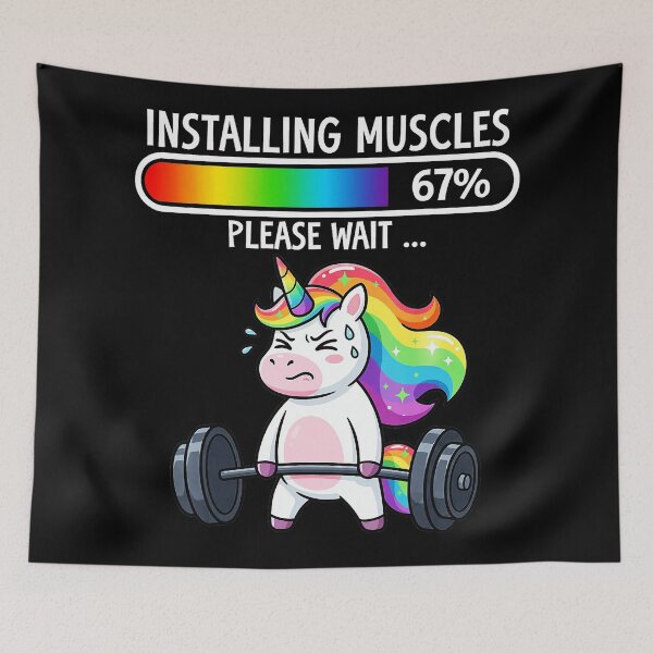 Item preview, Rainbow Unicorn Installing Muscles Funny Fitness  designed and sold by eliramaison.