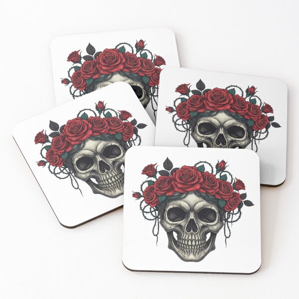 Item preview, Abanico con corona de rosa roja y calavera gótica designed and sold by IllumeInk.