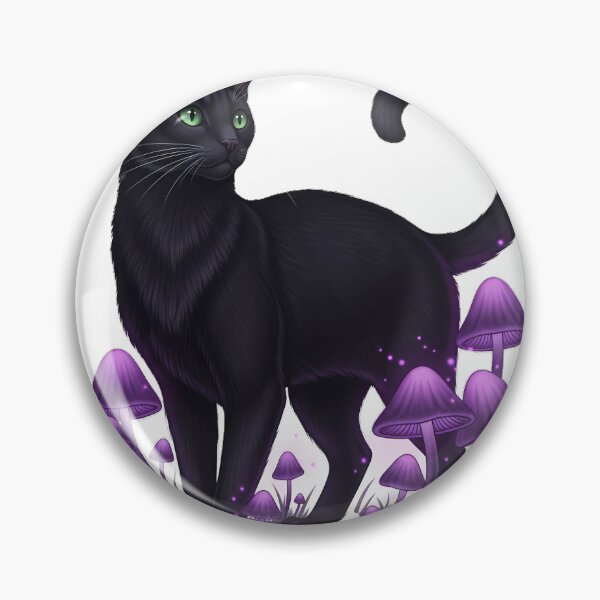 Item preview, Black Cat Standing Among Purple Mushrooms designed and sold by IllumeInk.